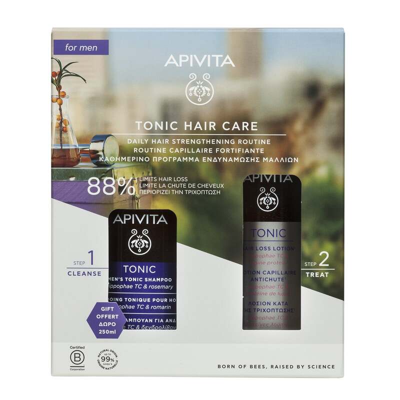 APIVITA - PROMO PACK HAIR STRENGTHENING ROUTINE FOR MEN Tonic Lotion κατά της τριχόπτωσης - 150ml ΜΕ ΔΩΡΟ Shampoo - 250m